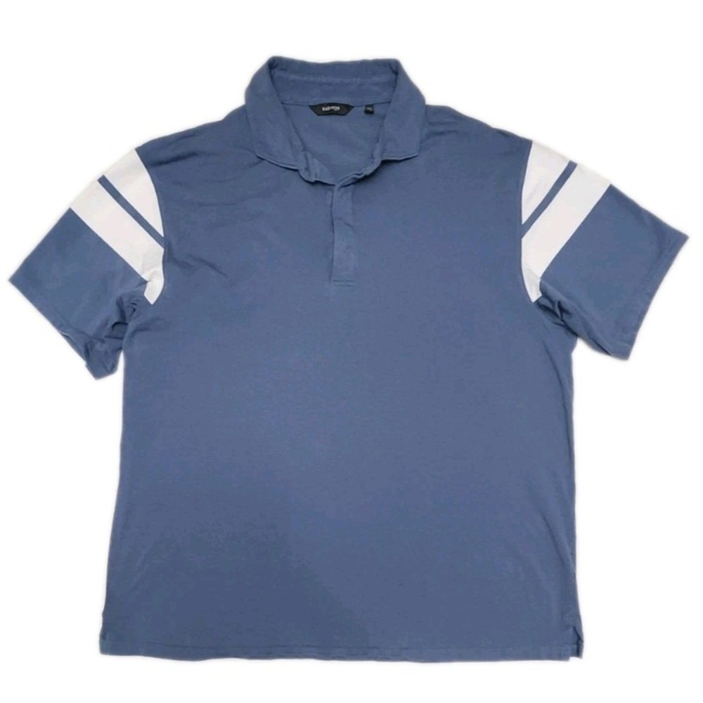 Radmor Gray Short Sleeve Golf Polo Shirt Blue Color Block XXL Pima Cotton Blend